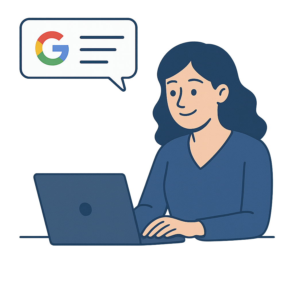 An illustration of a happy woman who got great Google reviews